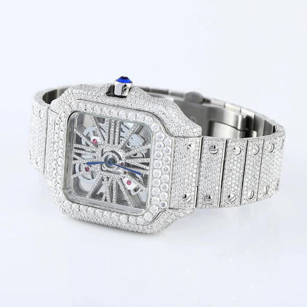 Iced Out Moissanite Skeleton Luxury Wrist Watch For Him
