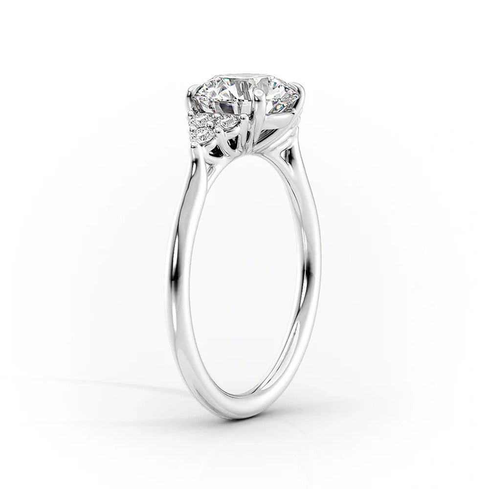 D Color Moissanite Round Cut Side Accent Engagement Ring