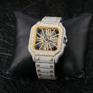 Moissanite Stainless Steel Two Tone Skeletone Hip Hop Watch