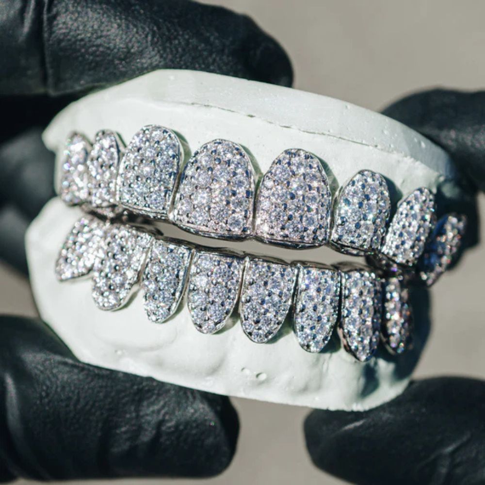 10k White Gold Iced Out 8 On 8 Moissanite Grillz