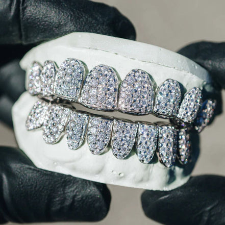 10k White Gold Iced Out 8 On 8 Moissanite Grillz