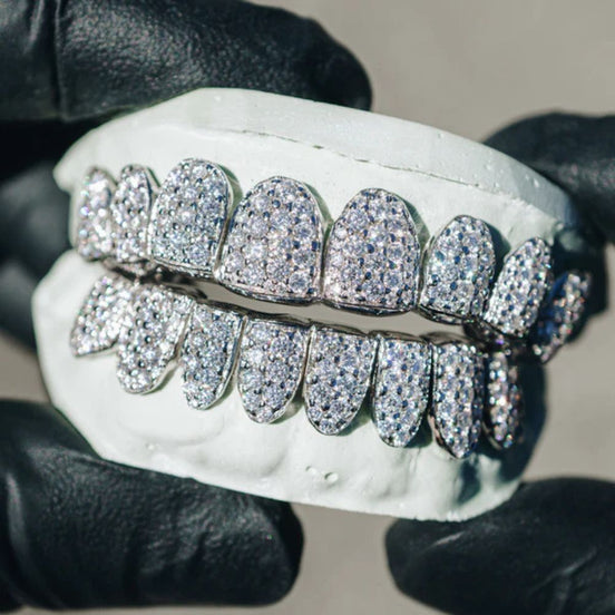 10k White Gold Iced Out 8 On 8 Moissanite Grillz