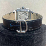 Skeleton Black Leather Belt Moissanite Watch