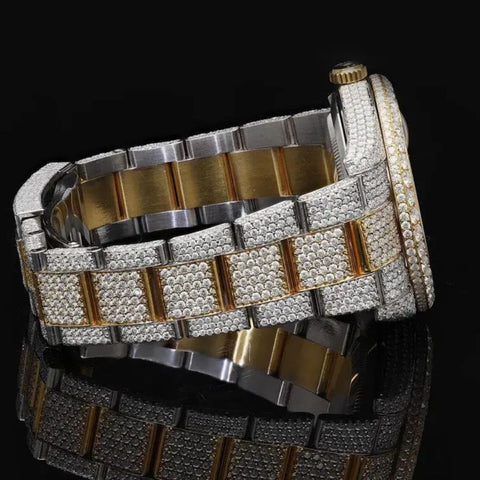Dual Tone Moissanite Diamond Hip Hop Watch