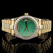 Moissanite Green Dial Stainless Steel Date Just Watch