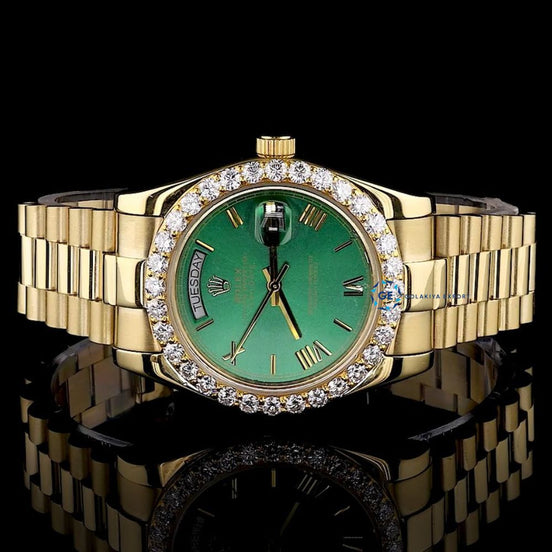 Moissanite Green Dial Stainless Steel Date Just Watch