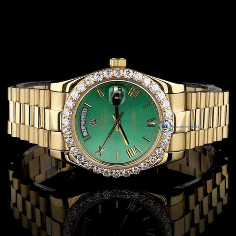 Moissanite Green Dial Stainless Steel Date Just Watch