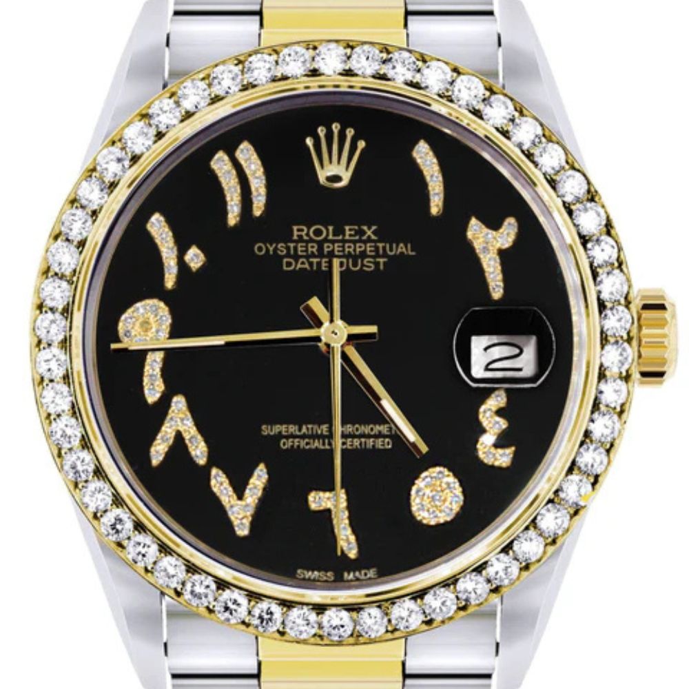 Black Arabic Dial Dual Tone Classic Moissanite Watch