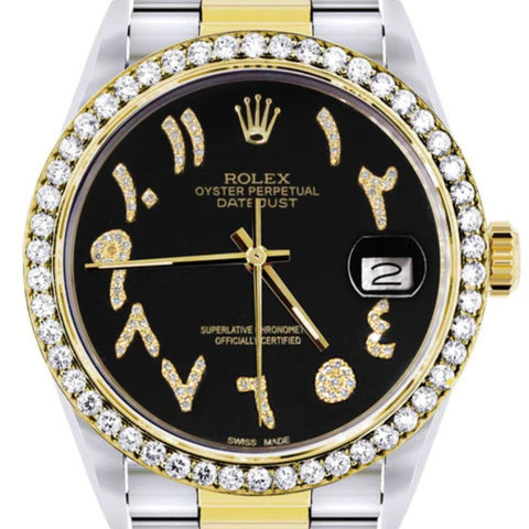 Black Arabic Dial Dual Tone Classic Moissanite Watch