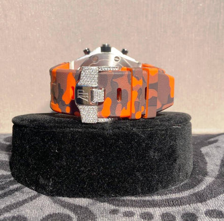 Orange Belt Moissanite Chronograph Wrist Watch For Men