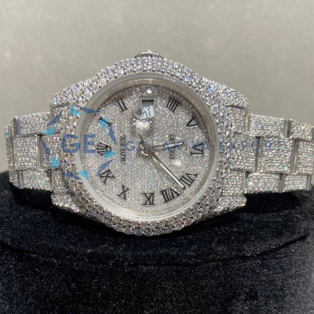 Roman Numeric In Dial Iced Out Moissanite Men's Watch