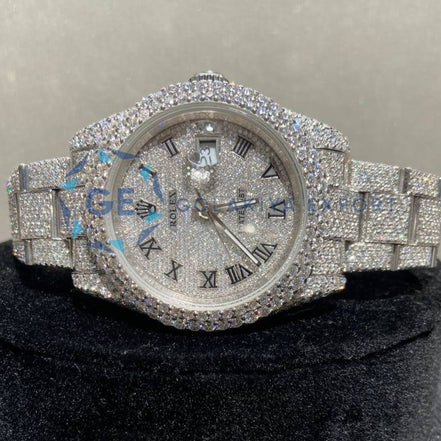 Roman Numeric In Dial Iced Out Moissanite Men's Watch