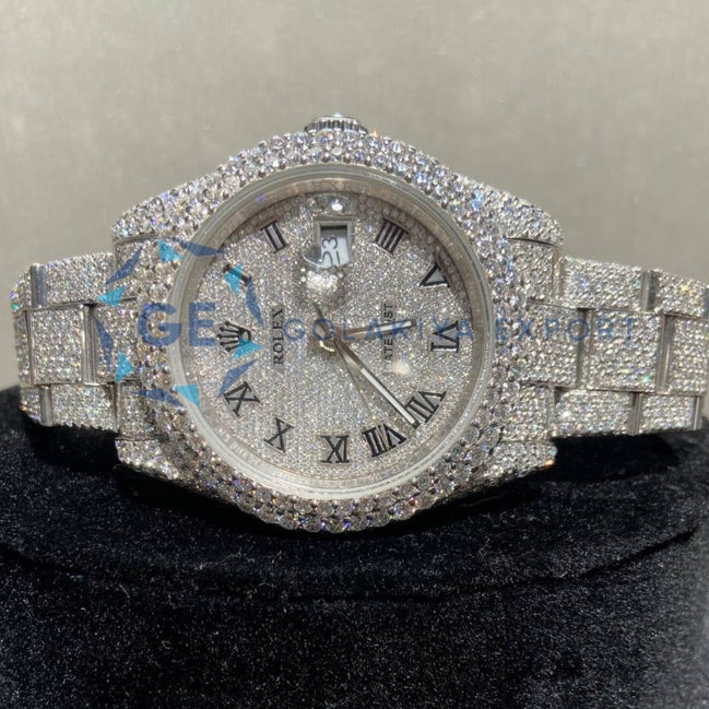 Roman Numeric In Dial Iced Out Moissanite Men's Watch
