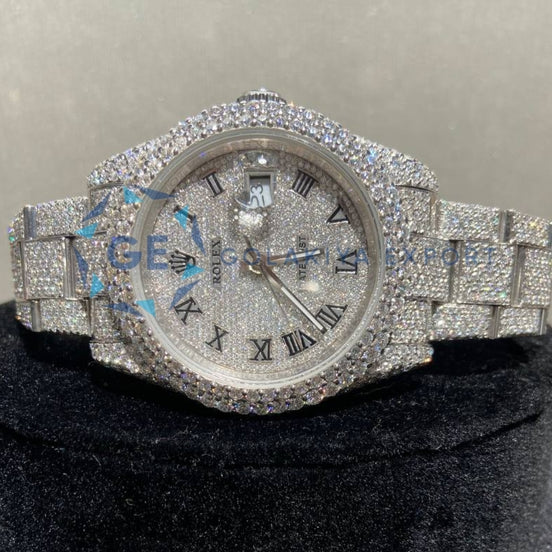 Roman Numeric In Dial Iced Out Moissanite Men's Watch