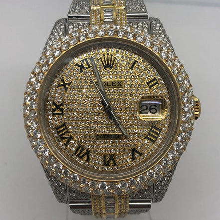 Dual Tone Round And Baguette Moissanite Wrist Watch