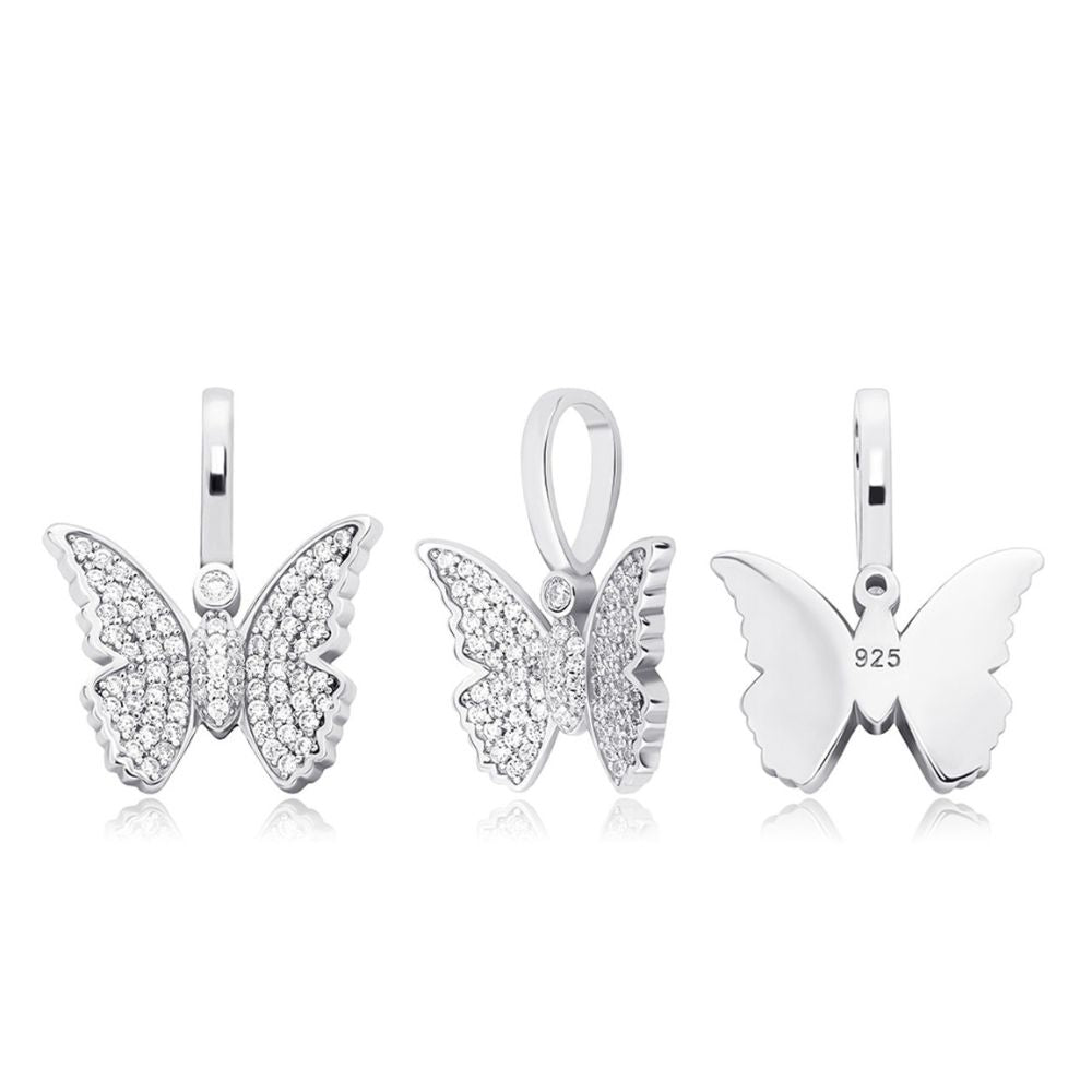 925 Sterling Silver Moissanite Diamond Butterfly Pendant