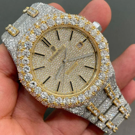 Dual Tone Moissanite Wrist Watch For Men's