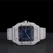 Blue Color Moissanite Iced Out Wrist Watch For Men's