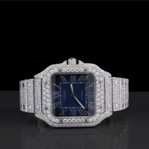 Blue Color Moissanite Iced Out Wrist Watch For Men's