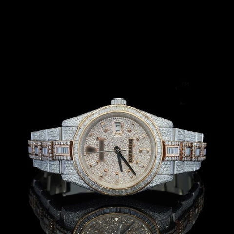 Classic Round And Baguette Moissanite Diamond Wrist Watch