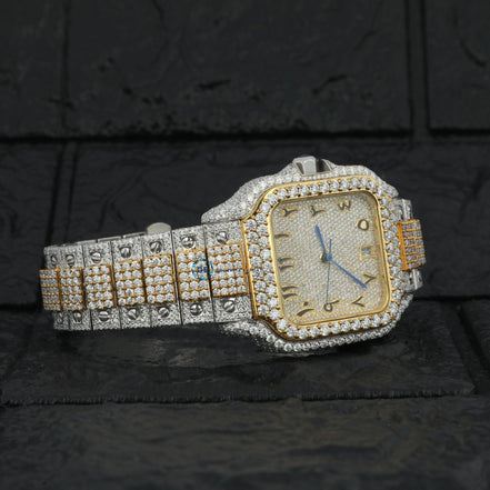 Dual Tone Arabic Dial Moissanite Hip Hop Watch