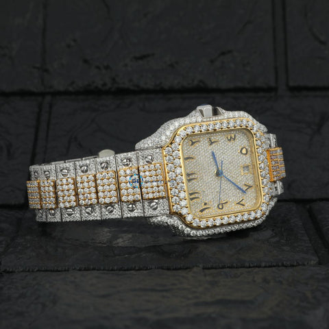 Dual Tone Arabic Dial Moissanite Hip Hop Watch