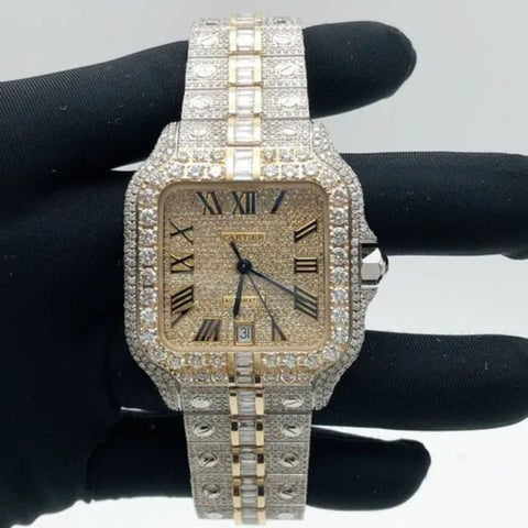 Round & Baguette Moissanite Dual Tone Hip Hop Watch