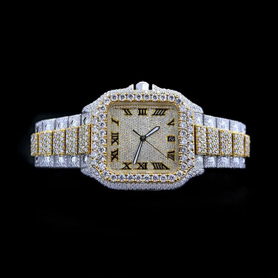 Dual Tone Iced Out Moissanite Watch For Men's