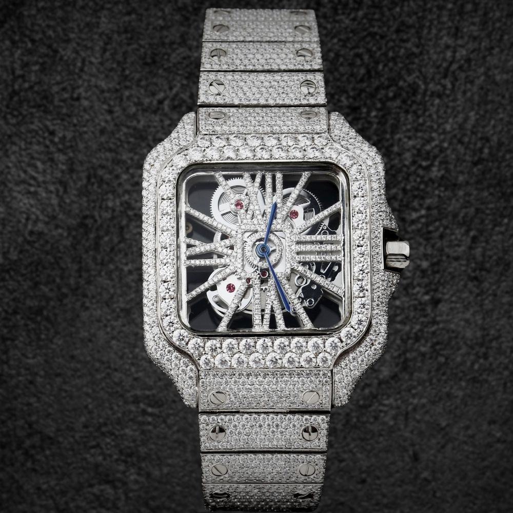 Iced Out Moissanite Diamond Skeleton Watch For Men's