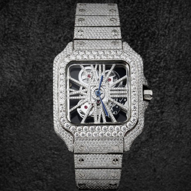 Iced Out Moissanite Diamond Skeleton Watch For Men's