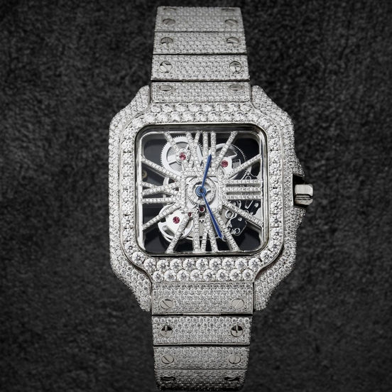 Iced Out Moissanite Diamond Skeleton Watch For Men's