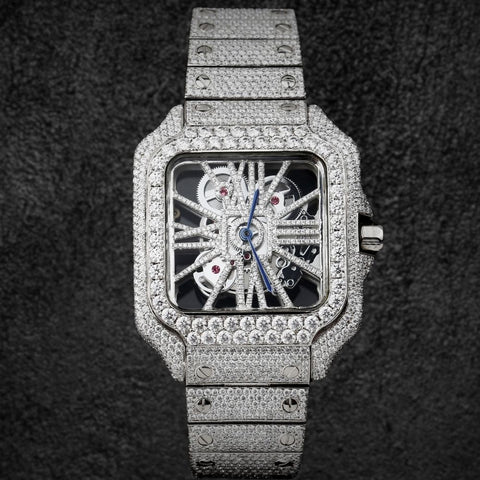 Iced Out Moissanite Diamond Skeleton Watch For Men's