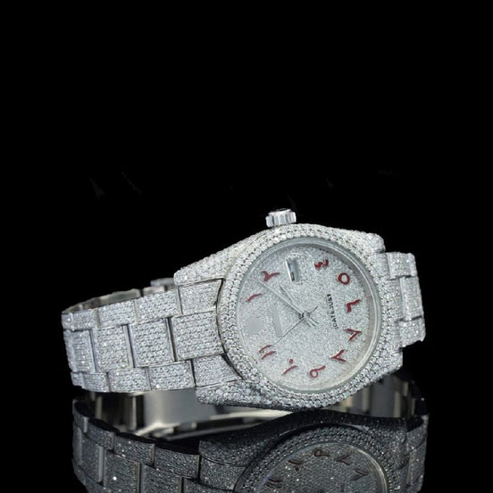 Red Color Arabic Numeric Iced Out Watch