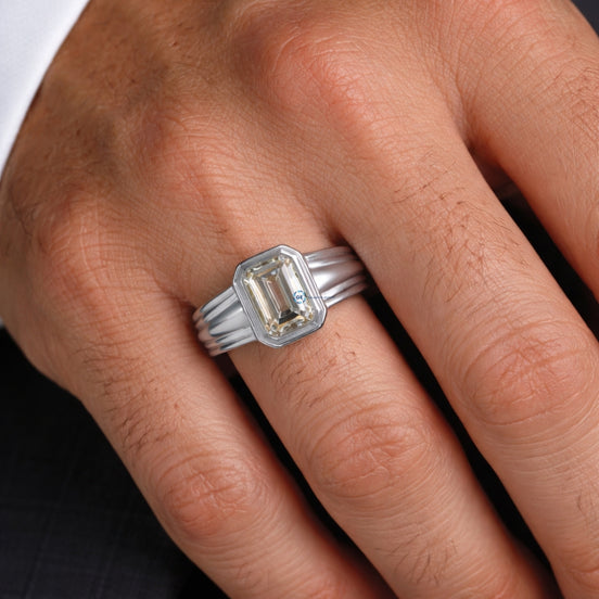 Moissanite Emerald Cut Solitaire Engagement Ring For Men's