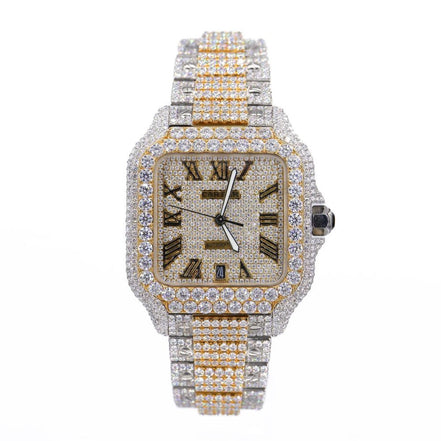 Roman Dial Dual Tone Moissanite Handmade Wrist Watch