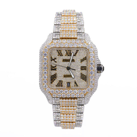 Roman Dial Dual Tone Moissanite Handmade Wrist Watch