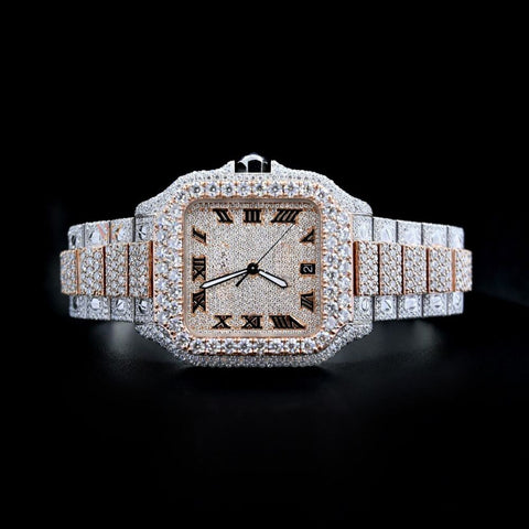 Dual Tone Roman Dial Moissanite Diamond Wrist Watch