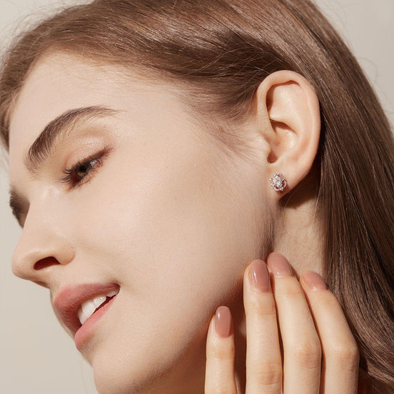 Oval Cut Moissanite Diamond Halo Stud Back Earrings