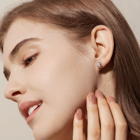 Oval Cut Moissanite Diamond Halo Stud Back Earrings