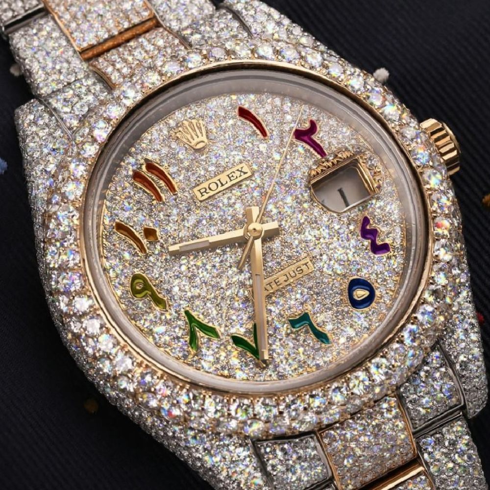Datejust Rainbow Moissanite Arabic Numerals Stainless Steel Custom Watch