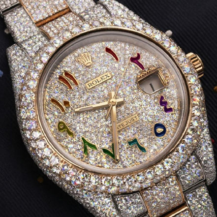 Datejust Rainbow Moissanite Arabic Numerals Stainless Steel Custom Watch