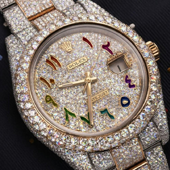 Datejust Rainbow Moissanite Arabic Numerals Stainless Steel Custom Watch
