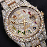 Datejust Rainbow Moissanite Arabic Numerals Stainless Steel Custom Watch