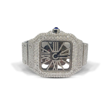 Moissanite Round Cut Skeleton Automatic Wrist Hip Hop Watch