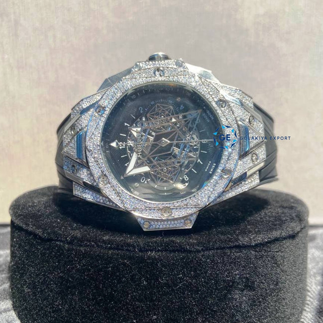 Black Rubber Strap Moissanite Skeleton Luxury Wrist Watch
