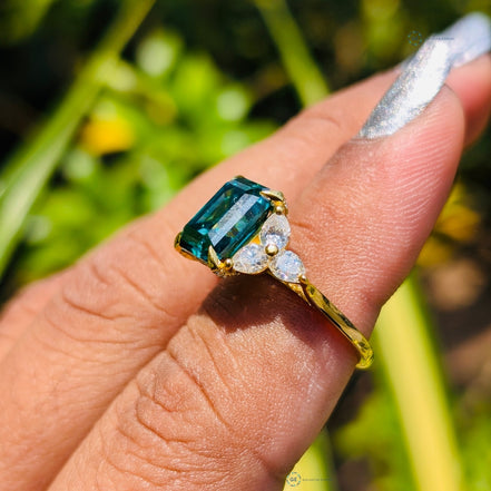Green 4CT Emerald Cut Seven Stone Lab Grown Diamond Ring