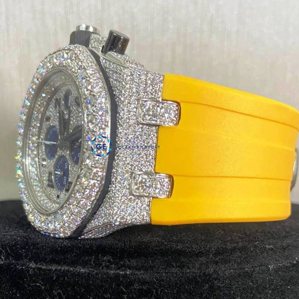Bolo Dial Yellow Rubber Strap Moissanite Diamond Watch