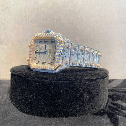 Arabic Dial Dual Tone Collet Moissanite Luxury Watch