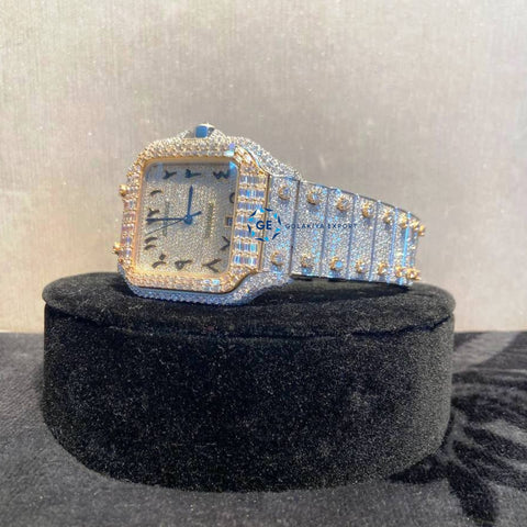 Arabic Dial Dual Tone Collet Moissanite Luxury Watch