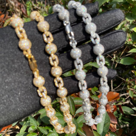 D Color Moissanite Iced Out Ball Link Chain For Men's